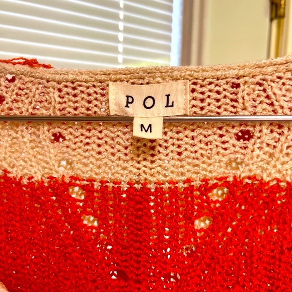 POL V-Neck Sweater Red and Cream Striped Knit - Picture 5 of 5